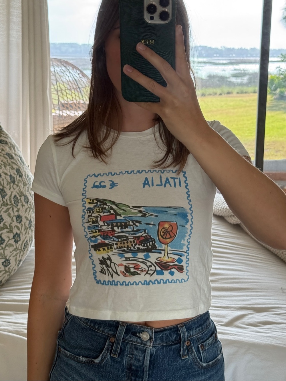 Princess Polly White Italia Graphic Crop Tee